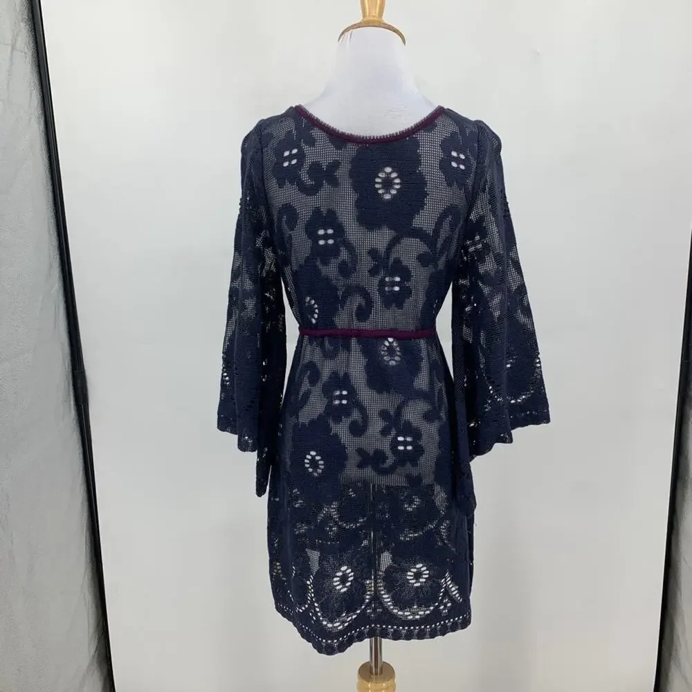 Free People Dress Womens XS Extra Small Lace Crochet Beach Bell Sleeve Cover Up